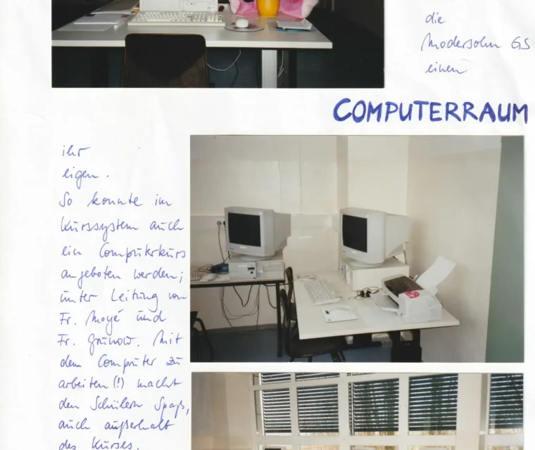 Historische Chronikseite zum Computerraum der Modersohn-Grundschule